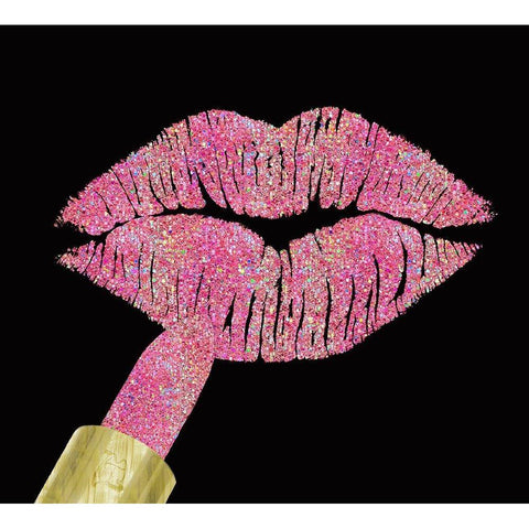 Iridescent Glitter Kiss Pink Black Modern Wood Framed Art Print with Double Matting by Lavoie, Tina