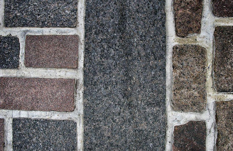 Old Montreal Cobblestone Walk 01 White Modern Wood Framed Art Print with Double Matting by Lavoie, Tina