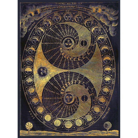 Golden elements Of The Moon Astronomy Chart White Modern Wood Framed Art Print by Lavoie, Tina