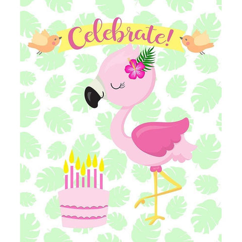 Flamingo Celebrate Gold Ornate Wood Framed Art Print with Double Matting by Lavoie, Tina