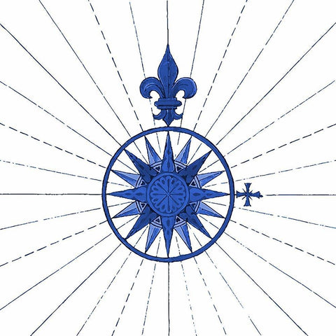 French Blue Compass Rose From 1543 White Modern Wood Framed Art Print with Double Matting by Lavoie, Tina