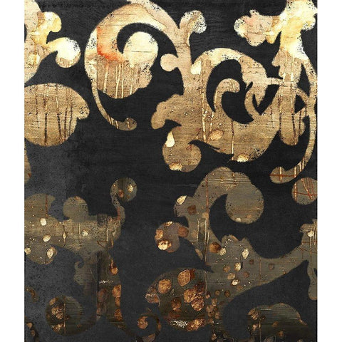 Grungy Gold Damask Black Modern Wood Framed Art Print by Lavoie, Tina