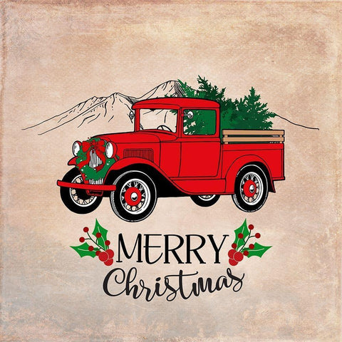 Red Ford Christmas Truck Black Modern Wood Framed Art Print with Double Matting by Lavoie, Tina