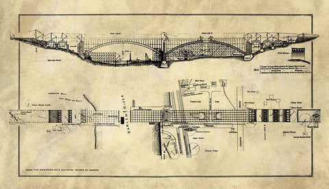 George Washington Bridge Blueprint Industrial Farmhouse Black Ornate Wood Framed Art Print with Double Matting by Lavoie, Tina