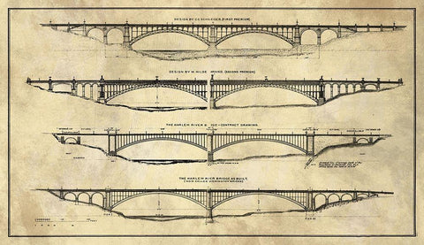 George Washington Bridge Proposal Plans Industrial Farmhouse Black Ornate Wood Framed Art Print with Double Matting by Lavoie, Tina