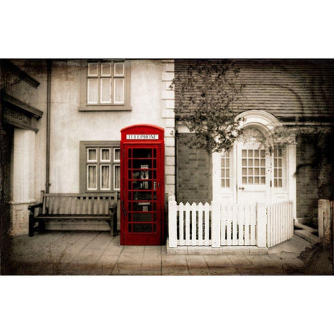 Red Telephone Booth Black Modern Wood Framed Art Print with Double Matting by Lavoie, Tina