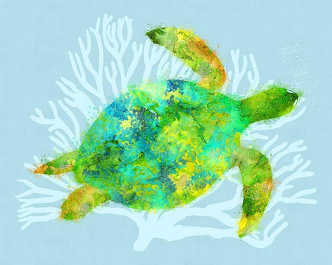 Mystical Sea Turtle White Modern Wood Framed Art Print with Double Matting by Lavoie, Tina