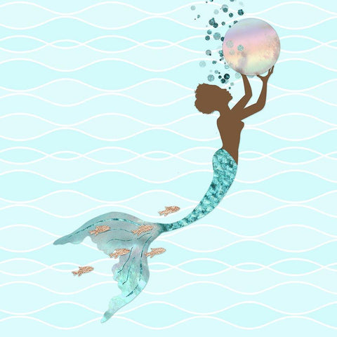 Beautiful Black Mermaid Black Ornate Wood Framed Art Print with Double Matting by Lavoie, Tina