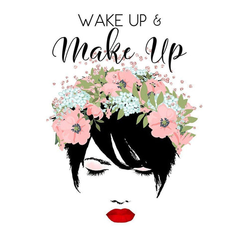 Wake Up and Make Up Black Ornate Wood Framed Art Print with Double Matting by Lavoie, Tina