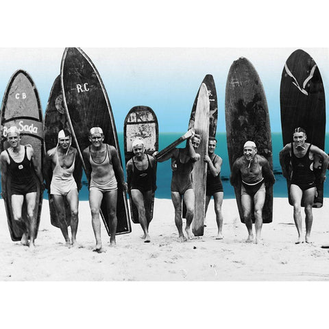 Surfs Up-Boys 1922 Black Modern Wood Framed Art Print with Double Matting by Lavoie, Tina