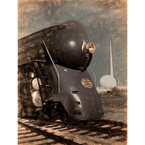 1939 Streamliner NYC Hudson Machine Age Black Modern Wood Framed Art Print with Double Matting by Lavoie, Tina