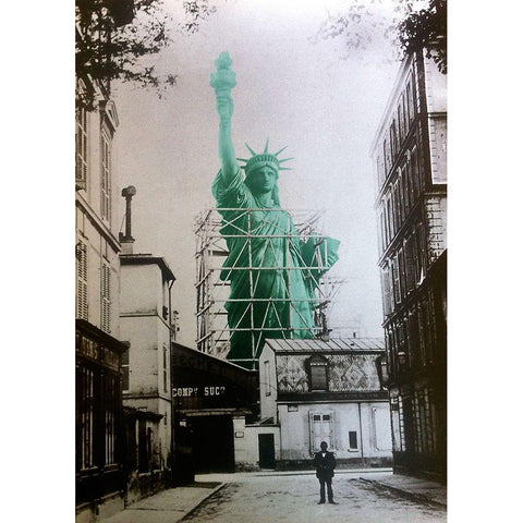 Lady Liberty Construction 1885 Gold Ornate Wood Framed Art Print with Double Matting by Lavoie, Tina