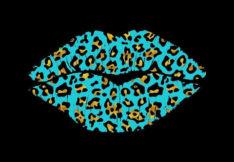 Aqua Leopard Lips Black Ornate Wood Framed Art Print with Double Matting by Lavoie, Tina