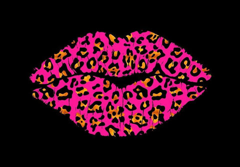 Pink Leopard Lips Black Ornate Wood Framed Art Print with Double Matting by Lavoie, Tina