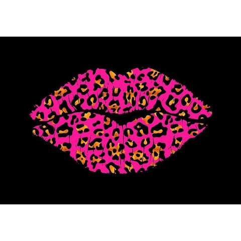 Pink Leopard Lips Black Modern Wood Framed Art Print with Double Matting by Lavoie, Tina