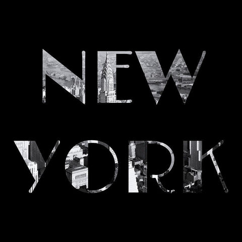 New York Typography Black Modern Wood Framed Art Print with Double Matting by Lavoie, Tina