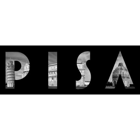 Pisa Typography Black Modern Wood Framed Art Print with Double Matting by Lavoie, Tina