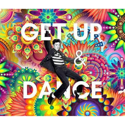 Get Up and Dance Elvis Psychodelic Gold Ornate Wood Framed Art Print with Double Matting by Mitchell, Tina