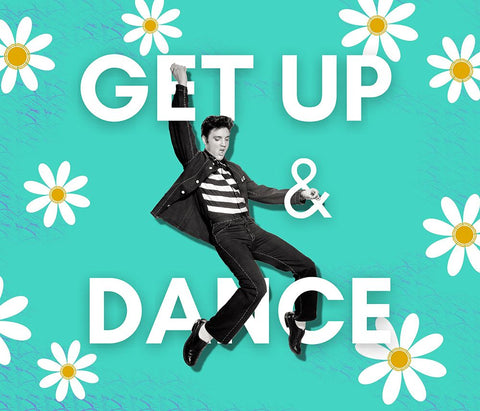 Get Up and Dance Elvis Daisy Black Ornate Wood Framed Art Print with Double Matting by Mitchell, Tina