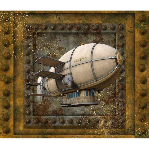 Steampunk Zeppelin Blimp White Modern Wood Framed Art Print by Mitchell, Tina