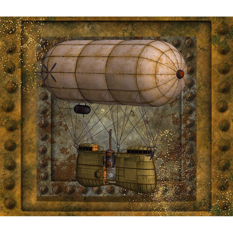 Steampunk Zeppelin Balloon White Modern Wood Framed Art Print by Mitchell, Tina