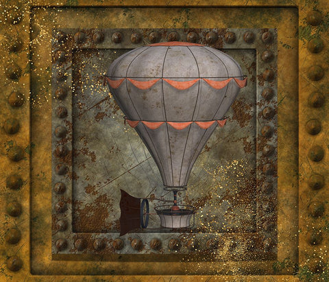 Steampunk Hot Air Balloon Black Ornate Wood Framed Art Print with Double Matting by Mitchell, Tina