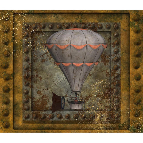 Steampunk Hot Air Balloon Black Modern Wood Framed Art Print with Double Matting by Mitchell, Tina