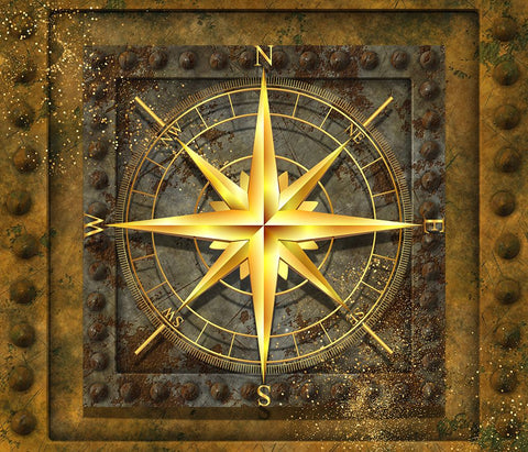 Steampunk Compass Black Ornate Wood Framed Art Print with Double Matting by Mitchell, Tina