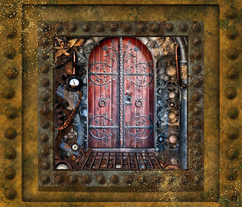 Steampunk Door White Modern Wood Framed Art Print with Double Matting by Mitchell, Tina