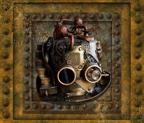 Steampunk Hat Black Ornate Wood Framed Art Print with Double Matting by Mitchell, Tina