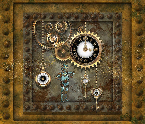 Steampunk Robot Clockworks Black Ornate Wood Framed Art Print with Double Matting by Mitchell, Tina