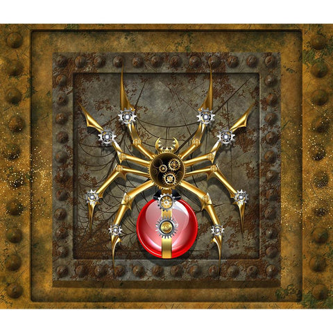 Steampunk Spider White Modern Wood Framed Art Print by Mitchell, Tina