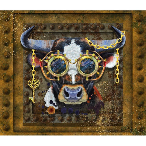 Steampunk Bull Gold Ornate Wood Framed Art Print with Double Matting by Mitchell, Tina