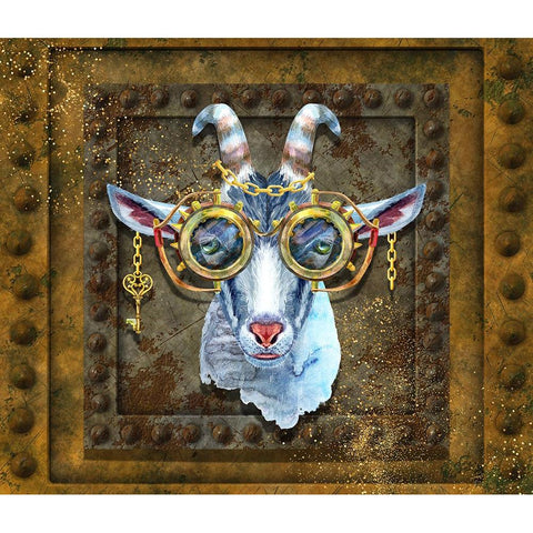 Steampunk Goat Black Modern Wood Framed Art Print with Double Matting by Mitchell, Tina