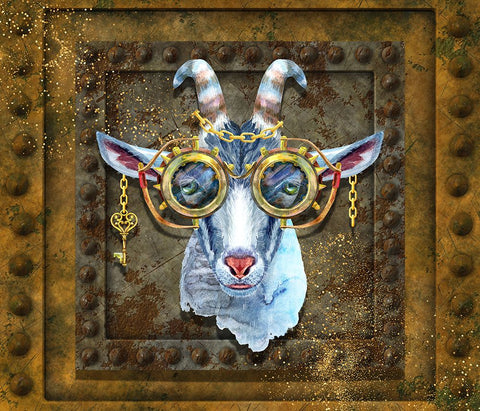 Steampunk Goat Black Ornate Wood Framed Art Print with Double Matting by Mitchell, Tina