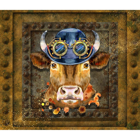 Steampunk Cow Gold Ornate Wood Framed Art Print with Double Matting by Mitchell, Tina