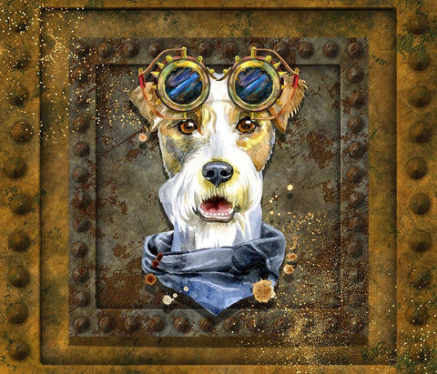 Steampunk Airedale Terrier White Modern Wood Framed Art Print with Double Matting by Mitchell, Tina