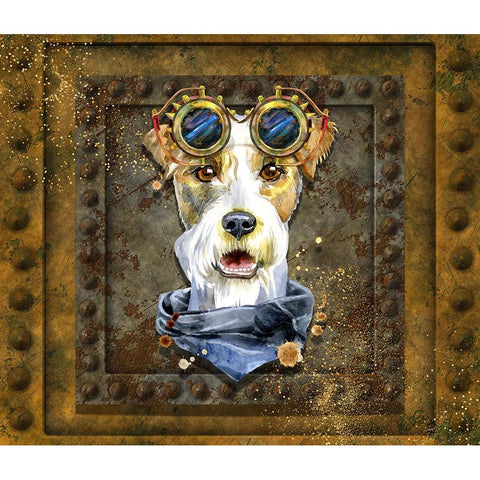 Steampunk Airedale Terrier Gold Ornate Wood Framed Art Print with Double Matting by Mitchell, Tina