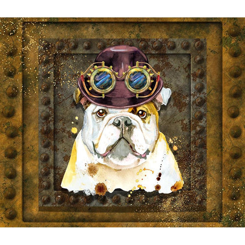 Steampunk Bulldog Black Modern Wood Framed Art Print with Double Matting by Mitchell, Tina