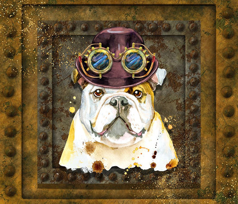 Steampunk Bulldog Black Ornate Wood Framed Art Print with Double Matting by Mitchell, Tina