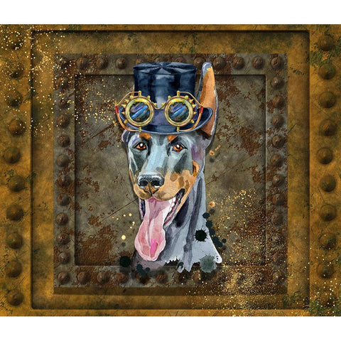 Steampunk Great Dane Gold Ornate Wood Framed Art Print with Double Matting by Mitchell, Tina