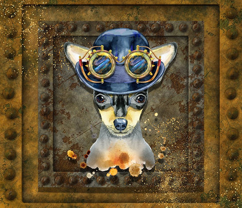 Steampunk Miniature Pinscher White Modern Wood Framed Art Print with Double Matting by Mitchell, Tina