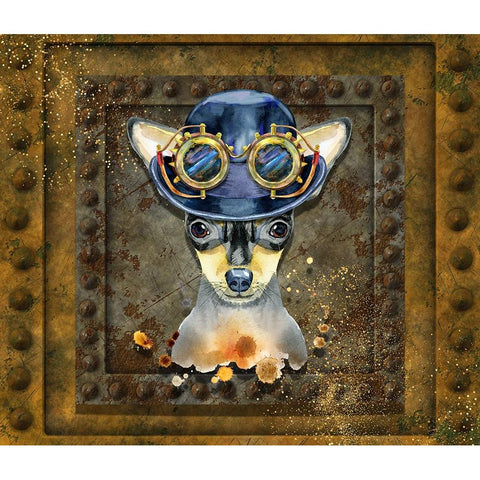 Steampunk Miniature Pinscher Gold Ornate Wood Framed Art Print with Double Matting by Mitchell, Tina