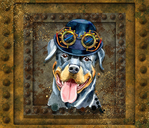 Steampunk Rotweiler White Modern Wood Framed Art Print with Double Matting by Mitchell, Tina