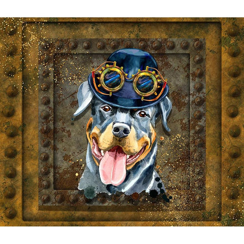 Steampunk Rotweiler Black Modern Wood Framed Art Print with Double Matting by Mitchell, Tina