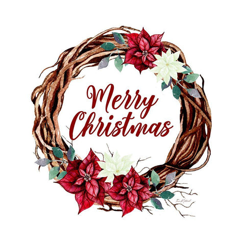 Merry Christmas Vine Wreath White Modern Wood Framed Art Print by Mitchell, Tina