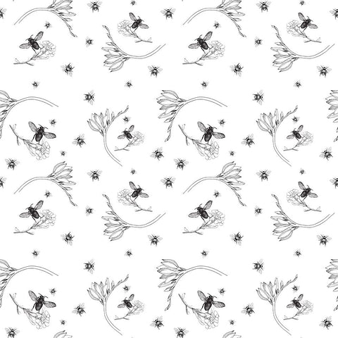 Bee Vine Black and White White Modern Wood Framed Art Print with Double Matting by Mitchell, Tina