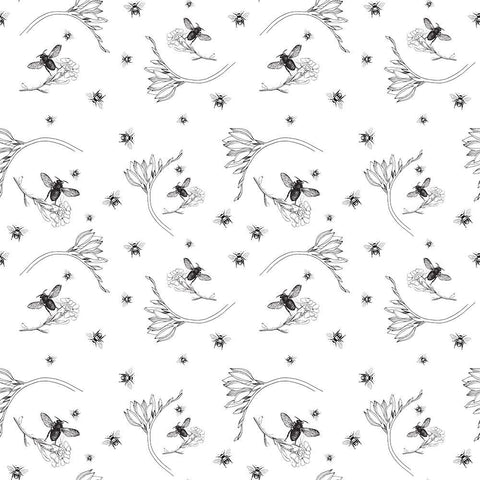 Bee Vine Black and White White Modern Wood Framed Art Print by Mitchell, Tina