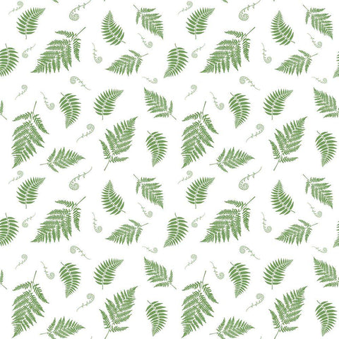 Falling Fern Fiddleheads Green White Modern Wood Framed Art Print by Mitchell, Tina