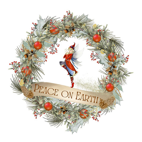 Peace On Earth Wreath Black Ornate Wood Framed Art Print with Double Matting by Mitchell, Tina